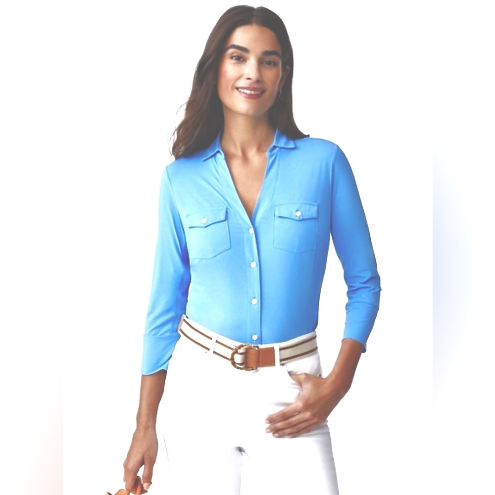 J. Mclaughlin "Brynn Knit Top", Medium Blue Button-Up Shirt *BRAND NEW W/ TAGS!*